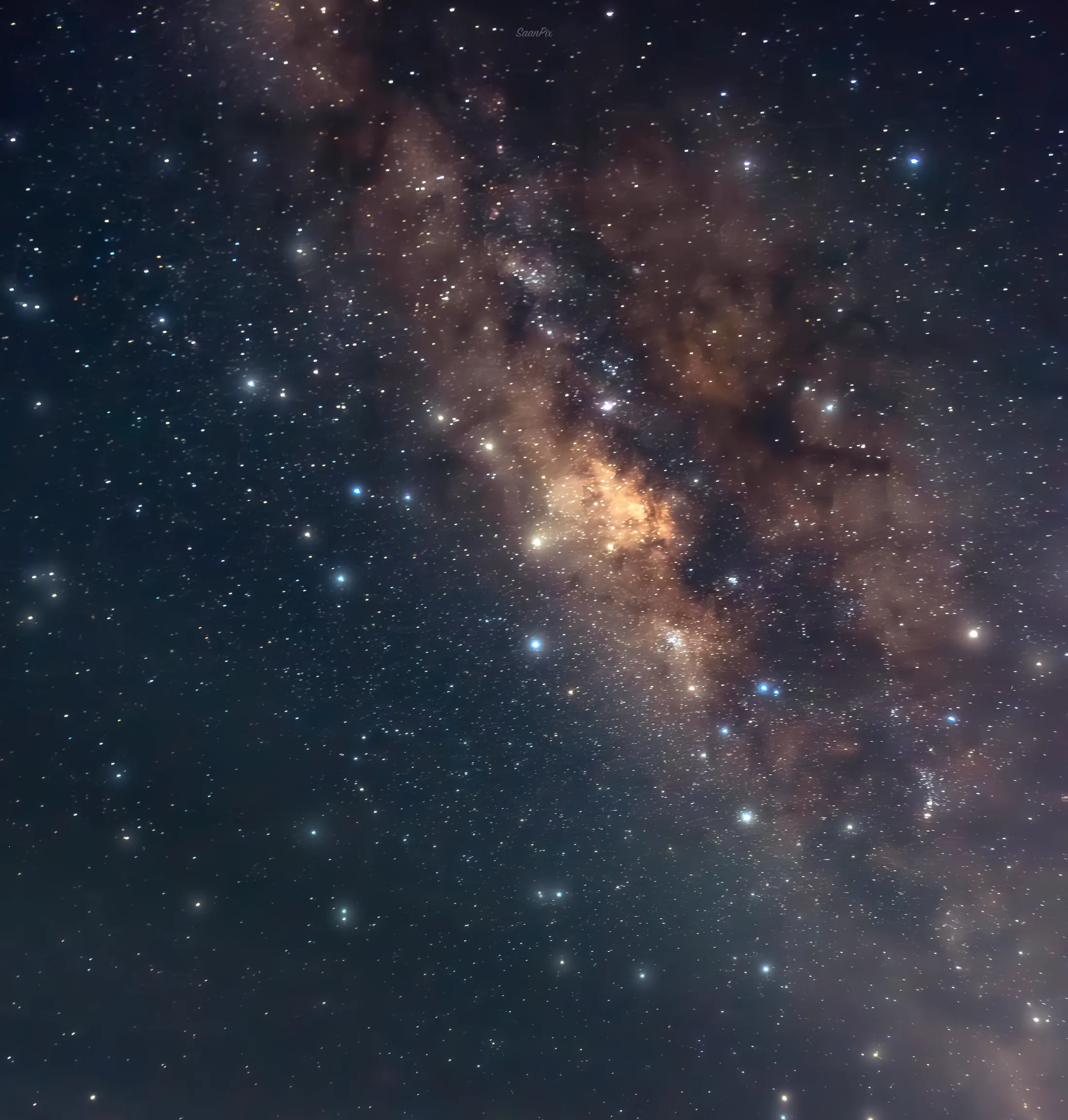 Dense star field and bright dust clouds near the galactic centre