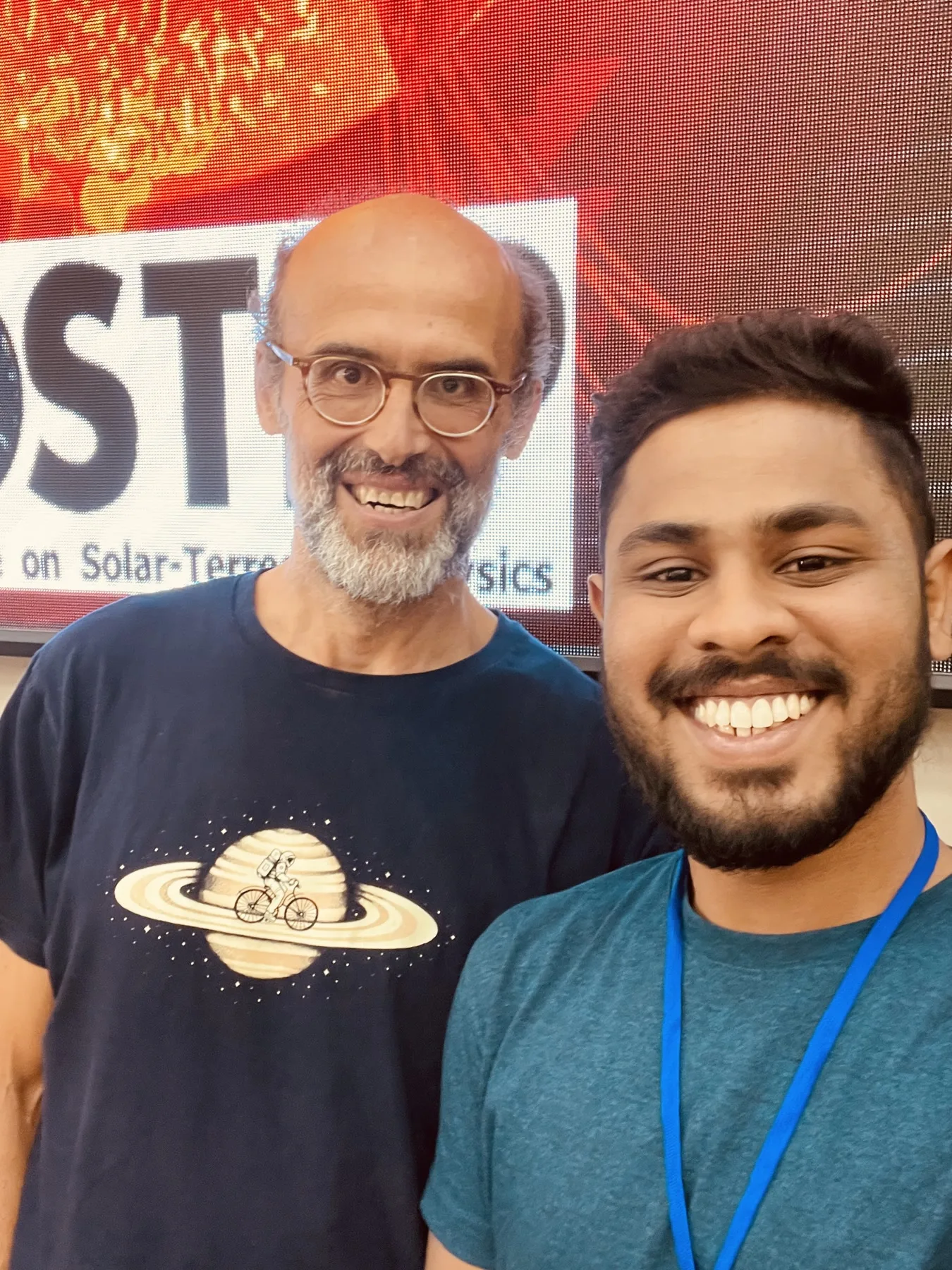 Sahan Liyanage with a solar physics instructor during the COSPAR workshop