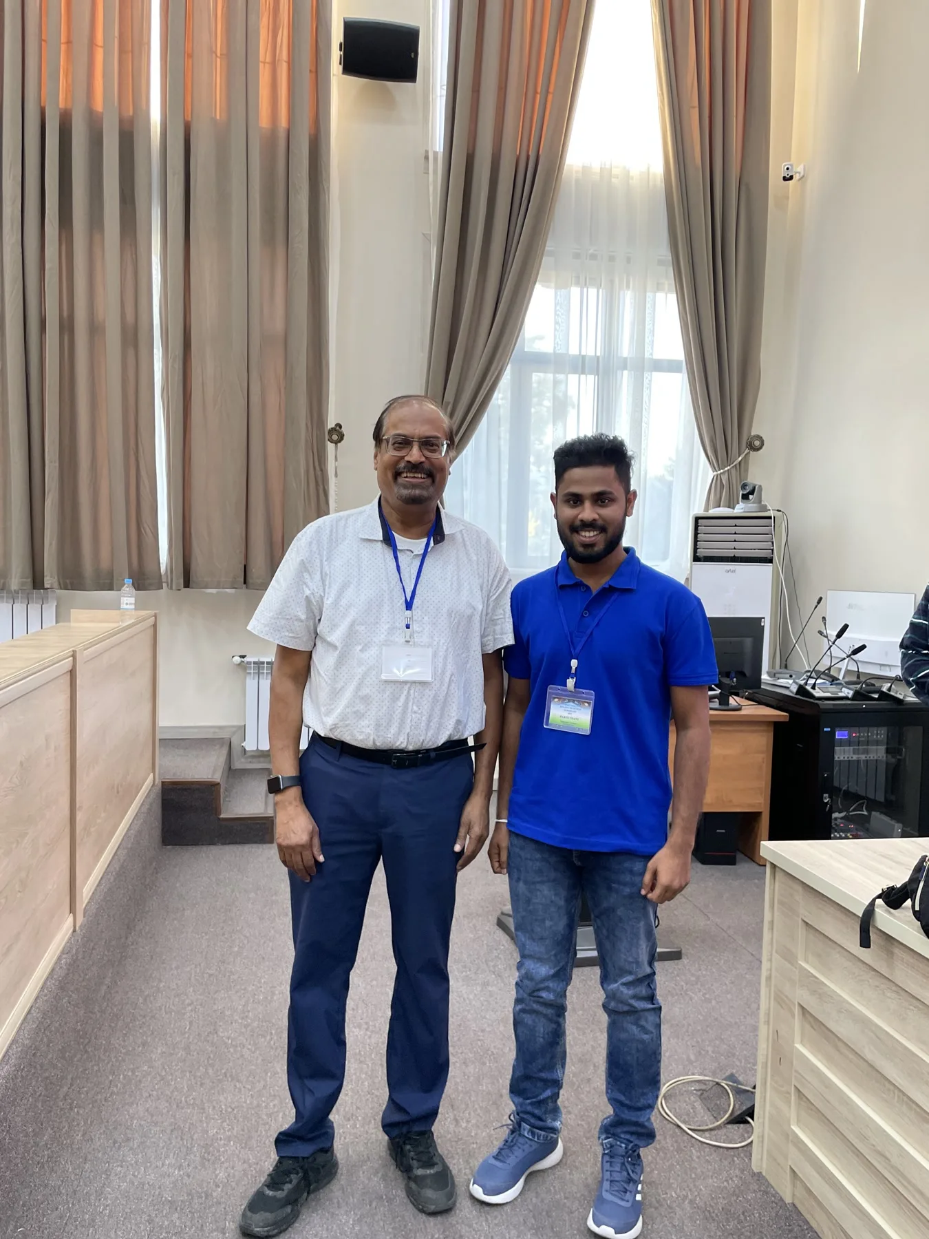 Sahan Liyanage with a COSPAR workshop instructor in the lecture room