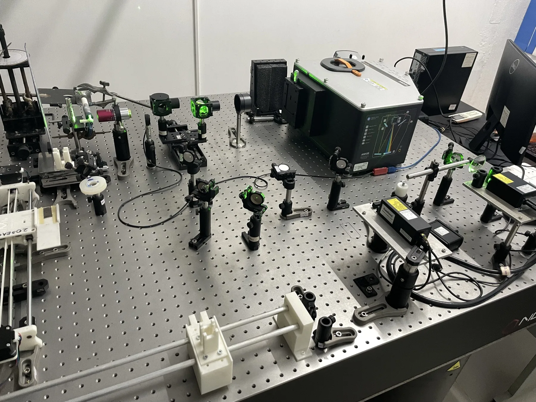 Complete Raman spectroscopy optical arrangement with the green laser aligned